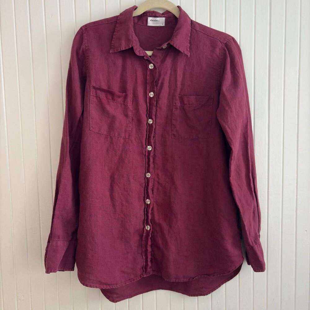 100% Linen Garnet Red Button Down Shirt